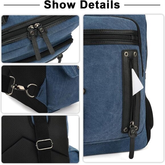 Vintage Messenger Bag, Canvas Backpack for Travel, Men's Shoulder Bag, Dual-use - Picture 5 of 7